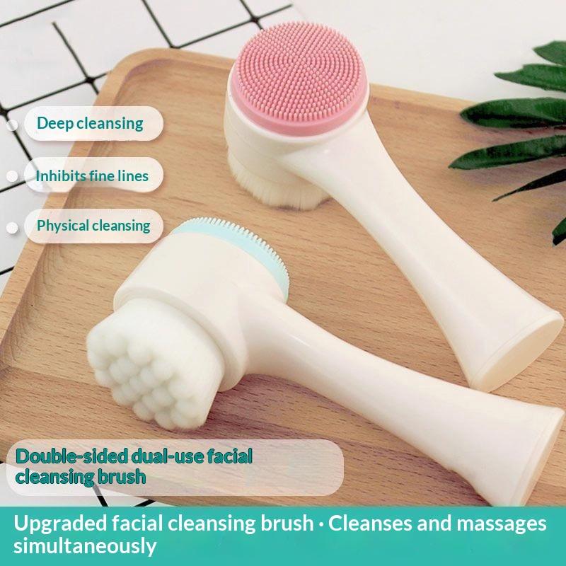 Silicone Face Scrubber Electric - 3Dダブルシリコン洗顔ブラシ 手動マッサージフェイシャルブラシ ソフトブラシ 毛穴洗浄ブラシ 両面フェイスウォッシュブラシ 1個
