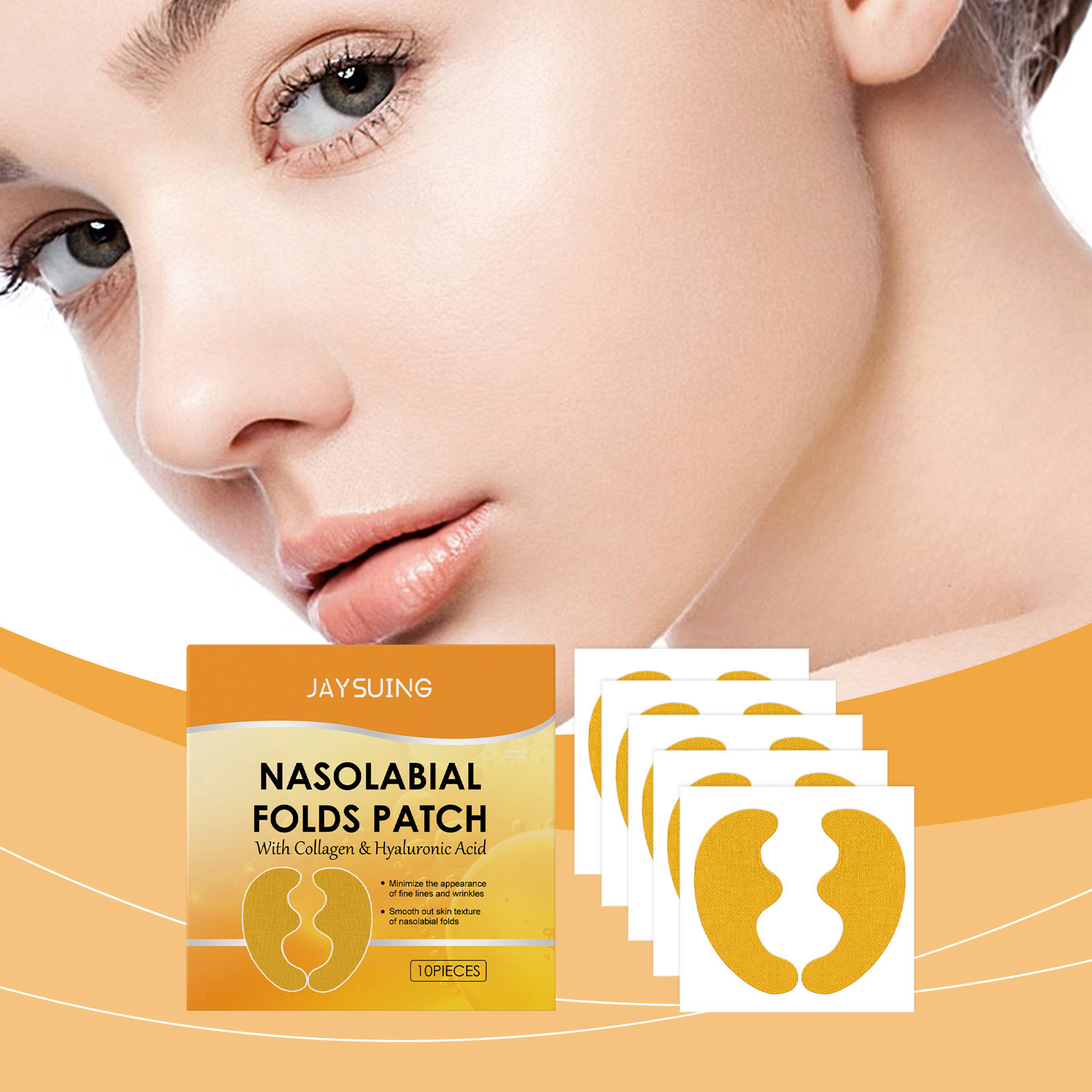 Collagen Under Eye Patches - しわ除去パッチ ヒアルロン酸 鼻唇溝 フェイスリフティングステッカー 額の小じわを引き締めるジェル アンチエイジング