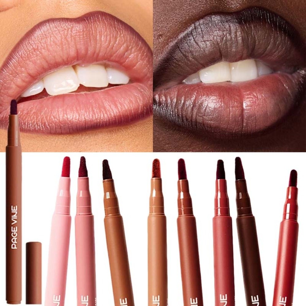 Matte Velvet Lip Tint Long Lasting - ベルベットブラウンリップライナーペンシル リキッドマット仕上げ カップに付かないリップステインペン 防水 長持ち リップティントペンシル