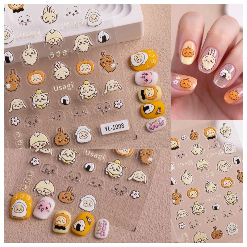 かわいい漫画風ネイルステッカー。うさぎとハチワレのキュートな - Nail Art のレビューと価格