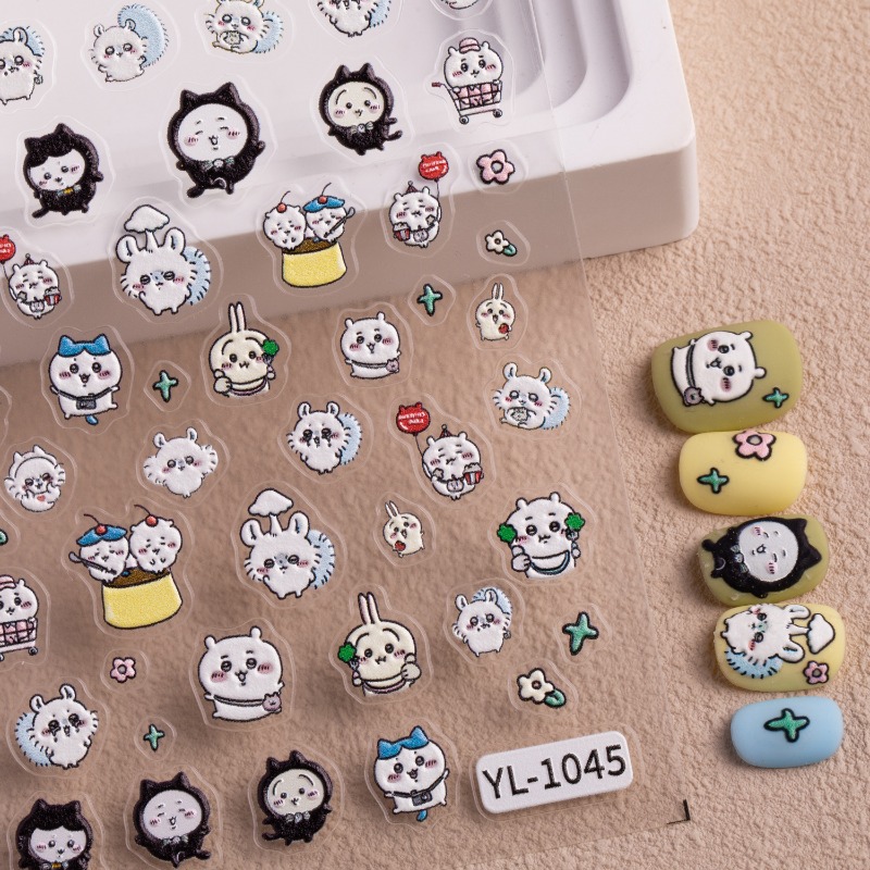 かわいい漫画風ネイルステッカー。うさぎとハチワレのキュートな - Nail Art のレビューと価格