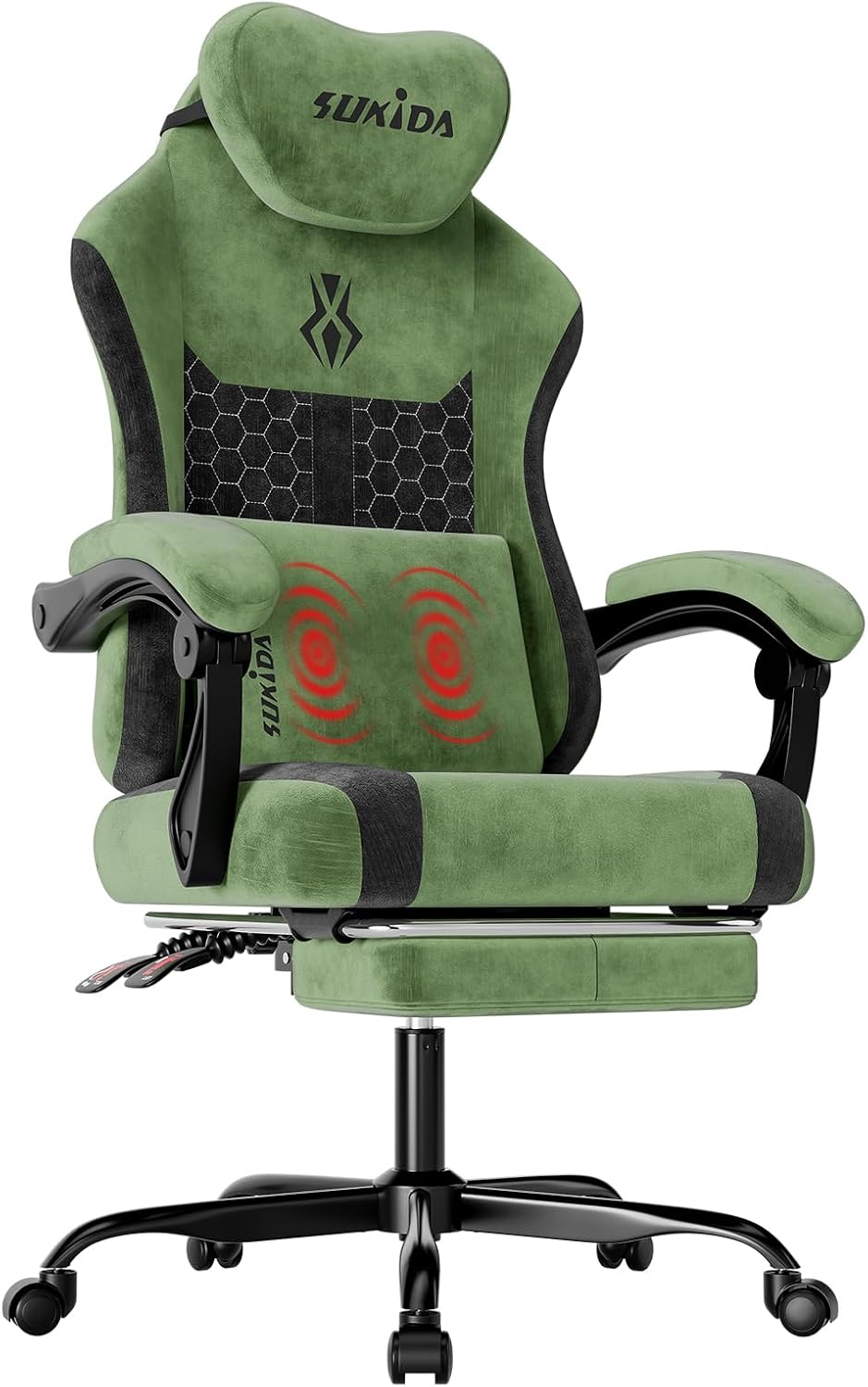 ファブリック製のビデオゲーム用チェア。人間工学に基づいた高背 - Massage のレビューと価格