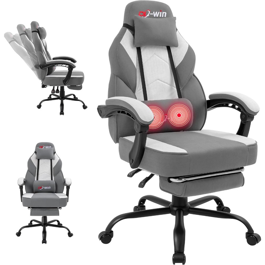 大人用ゲーミングチェア。フットレストとマッサージ機能付きの腰 - Massage のレビューと価格