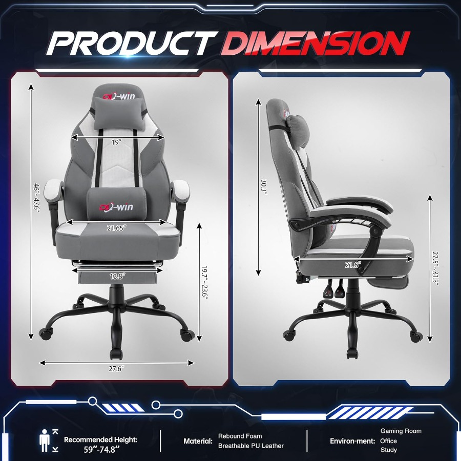 大人用ゲーミングチェア。フットレストとマッサージ機能付きの腰 - Massage のレビューと価格
