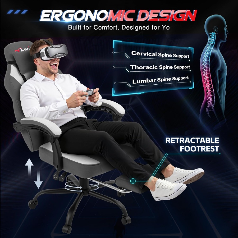 大人用ゲーミングチェア。フットレストとマッサージ機能付きの腰 - Massage のレビューと価格