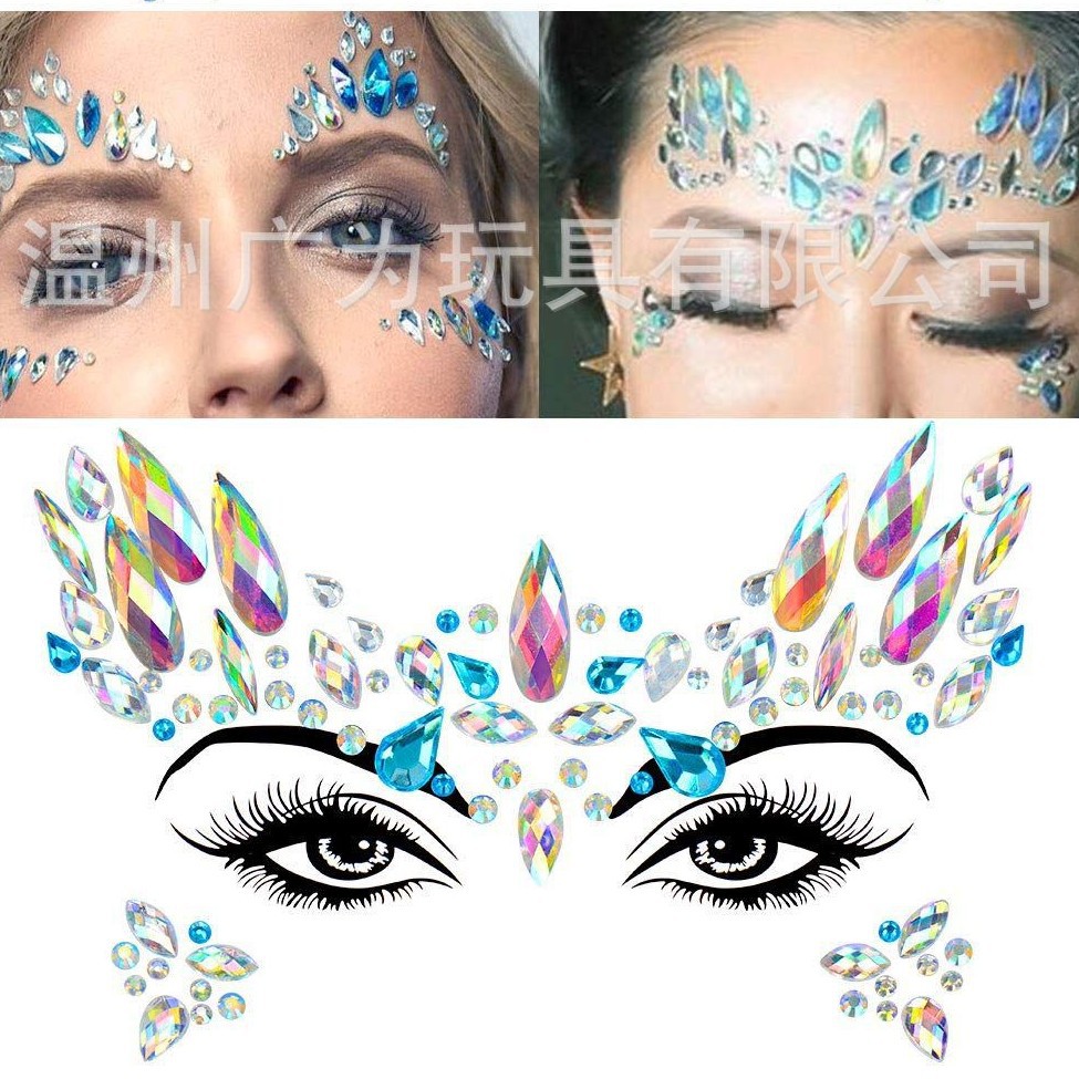アクリル製フェイスラインストーンステッカー、粘着式クリスタル - Makeup のレビューと価格