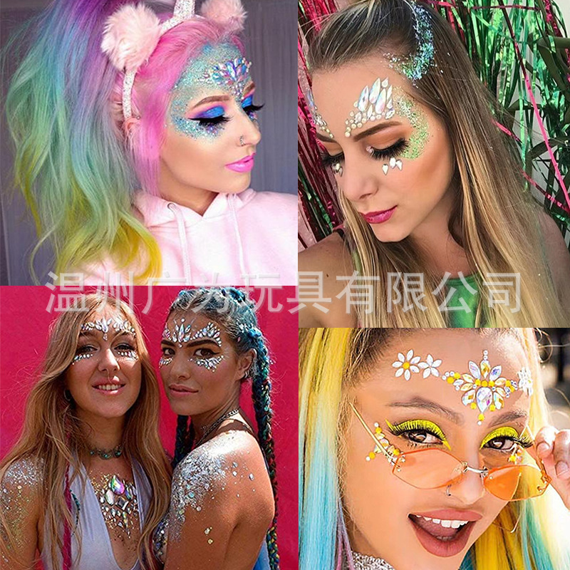 アクリル製フェイスラインストーンステッカー、粘着式クリスタル - Makeup のレビューと価格