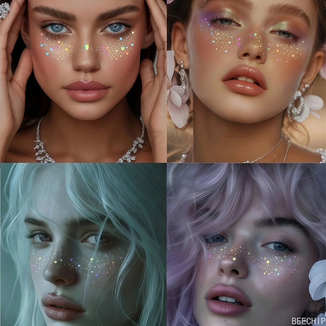 6 枚のグリッターそばかすホログラフィックステッカーハートそ - Makeup のレビューと価格