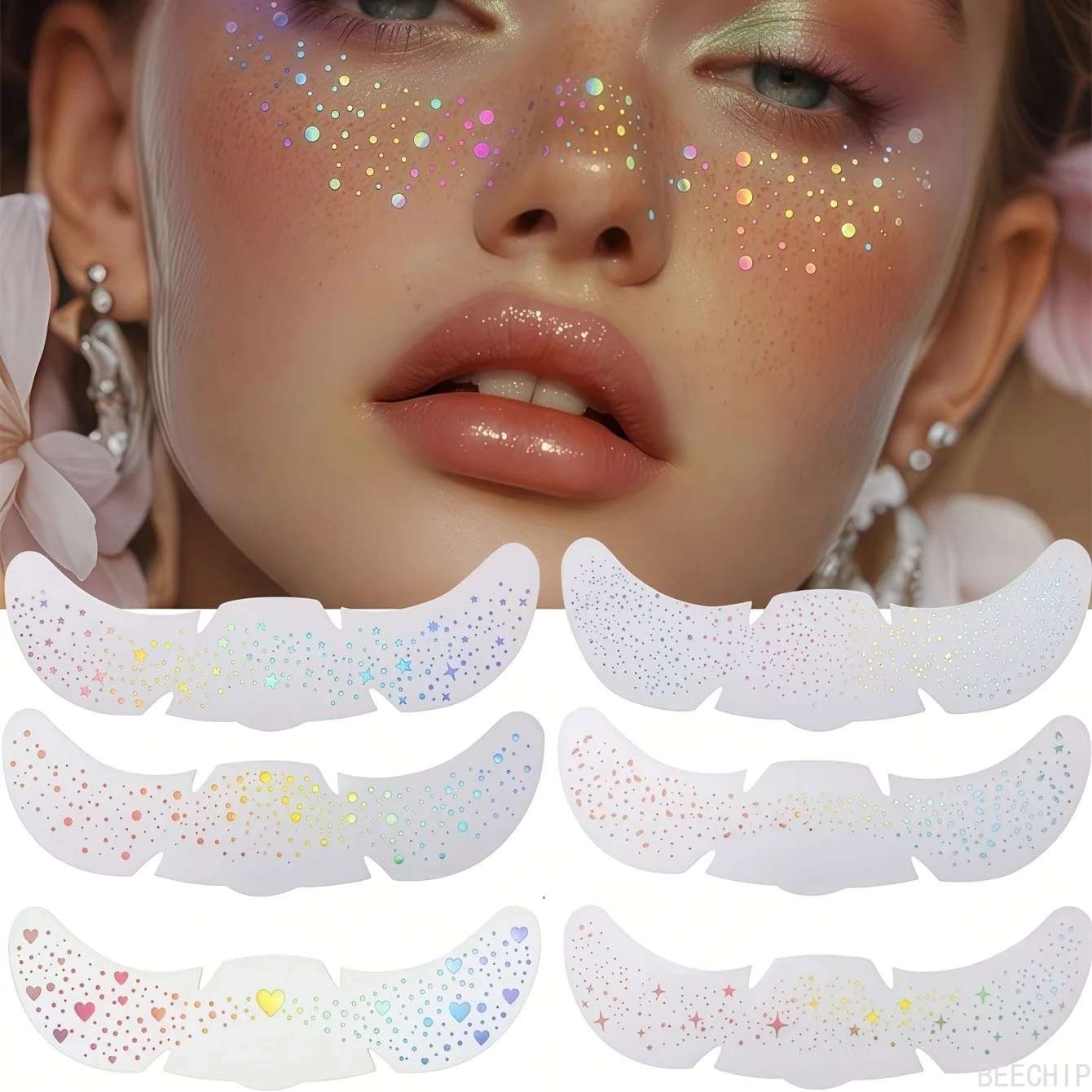 6 枚のグリッターそばかすホログラフィックステッカーハートそ - Makeup のレビューと価格